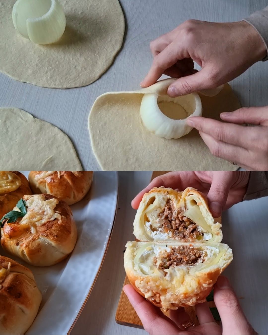 Savory Meat-Filled Buns with Sour Cream and Cheese
