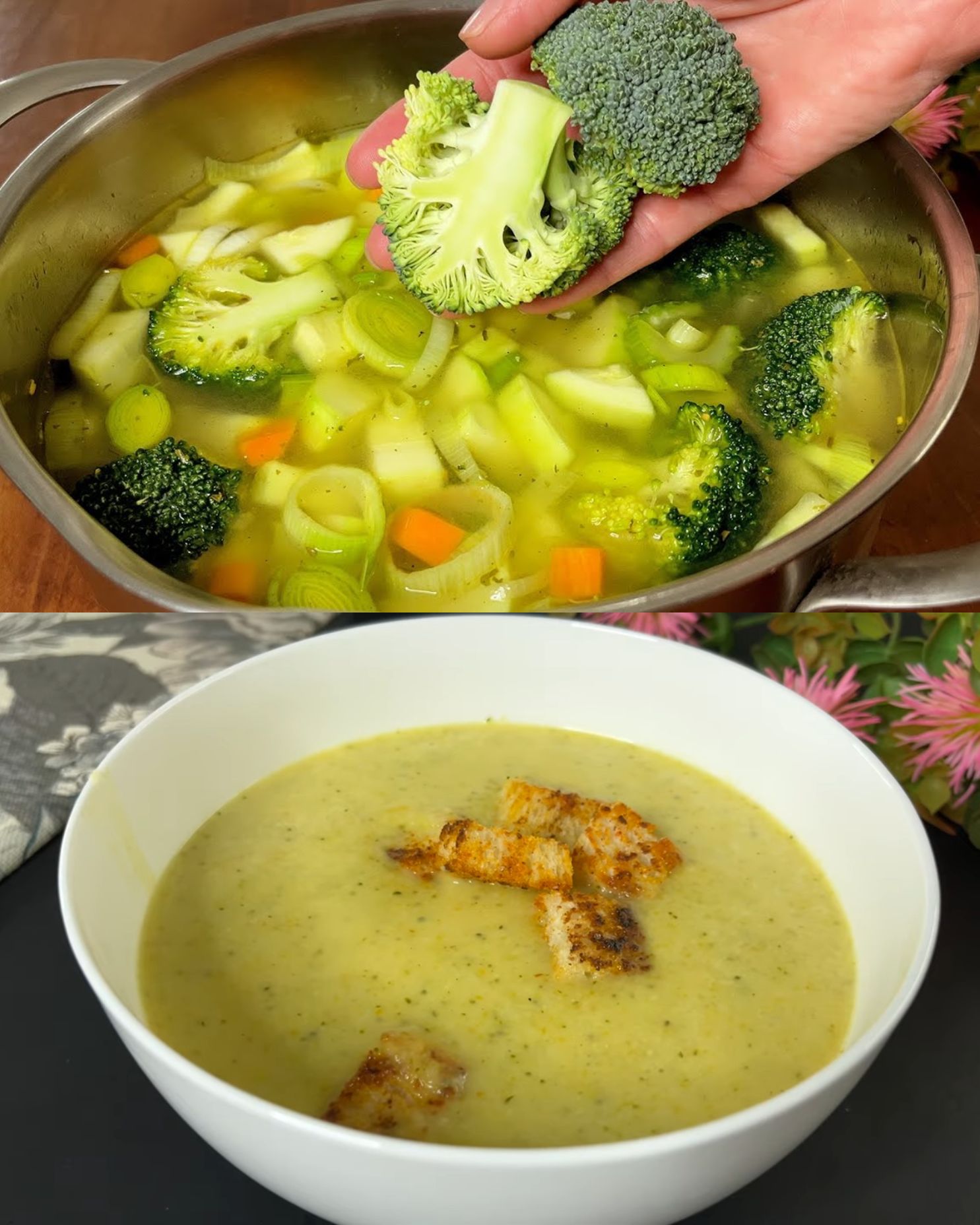 Creamy Broccoli Vegetable Soup with Cheesy Croutons