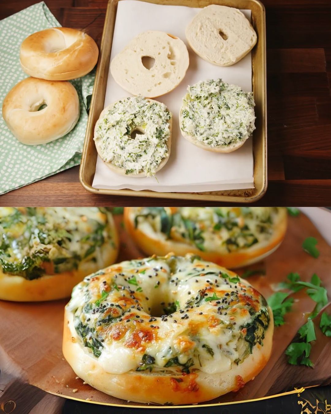 Spinach and Artichoke Bagel Melts