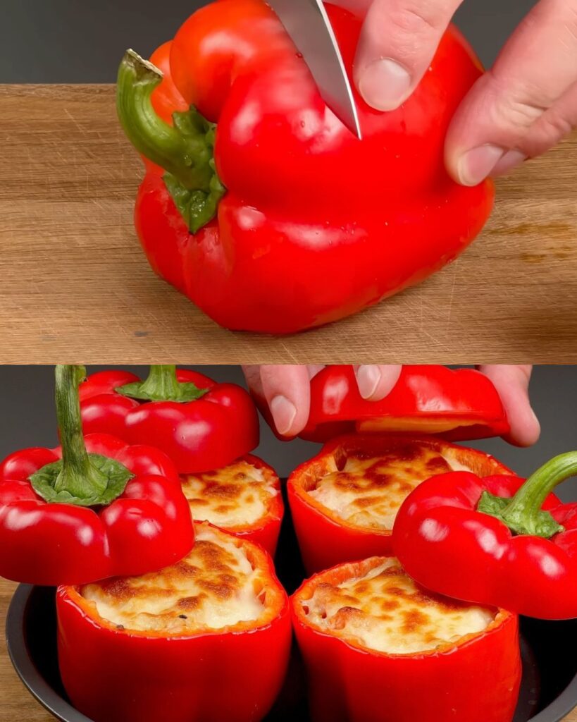 Stuffed Bell Peppers with Chicken, Rice, and Mozzarella