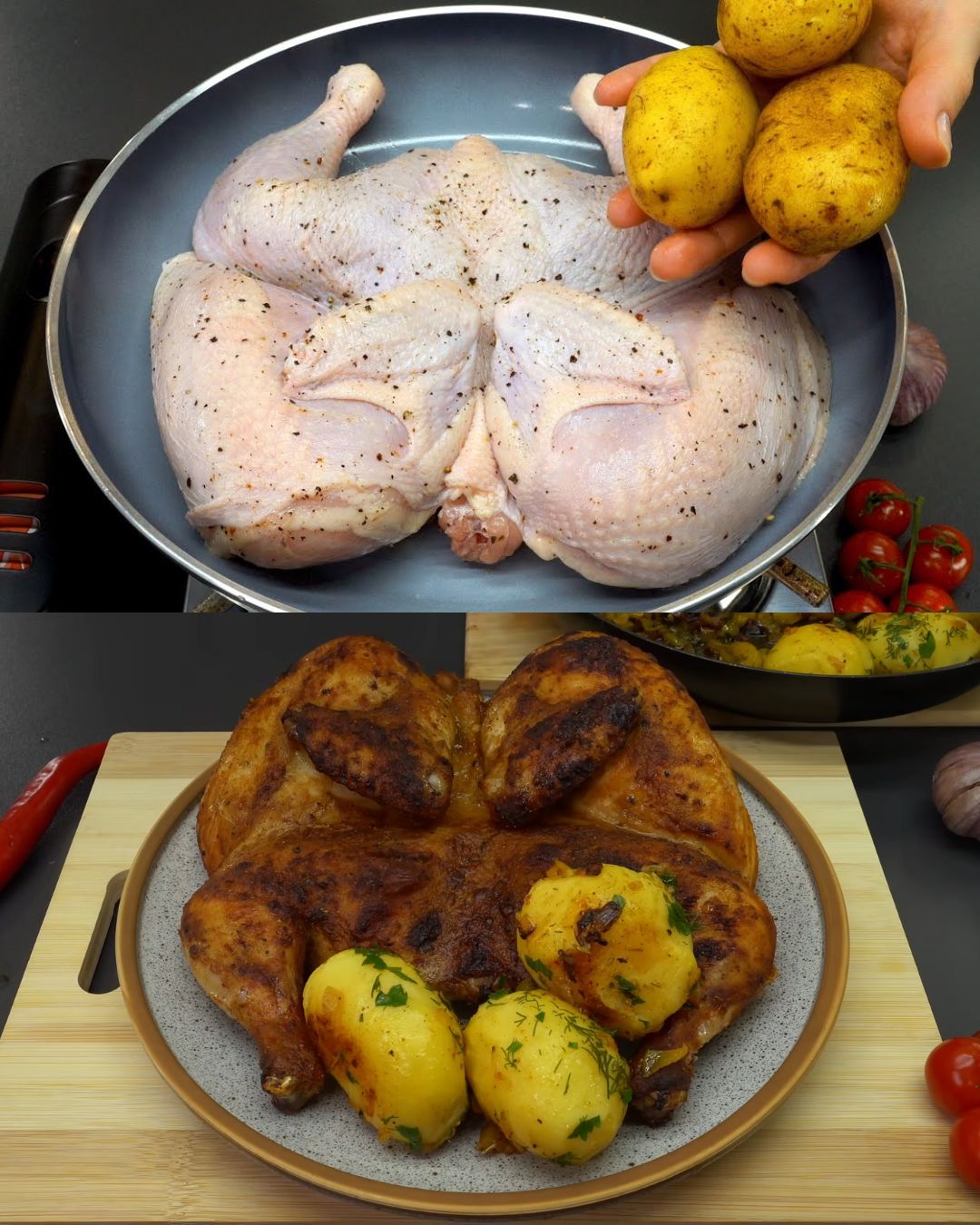 Garlic Butter Roasted Chicken with Herb Potatoes