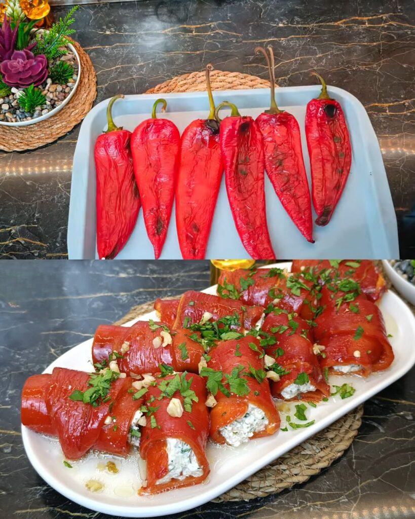 Stuffed Sweet Kapiya Peppers with Cheese and Walnut Filling