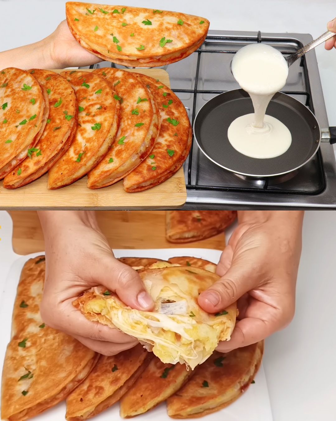 Quick Pan-Fried Liquid Flatbreads with Savory Filling