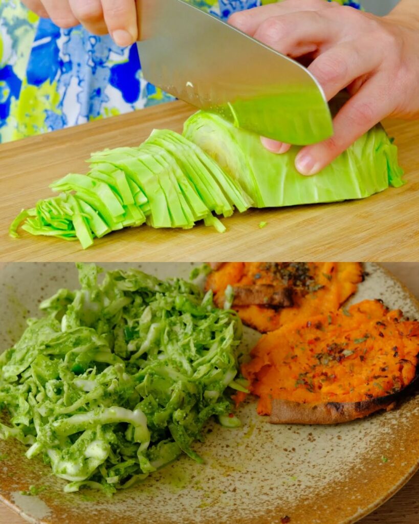 Cabbage with homemade spinach-cashew dressing