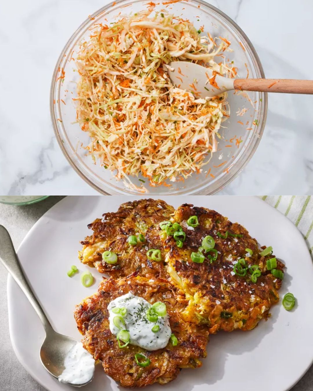 Cabbage Fritters with Feta Dip