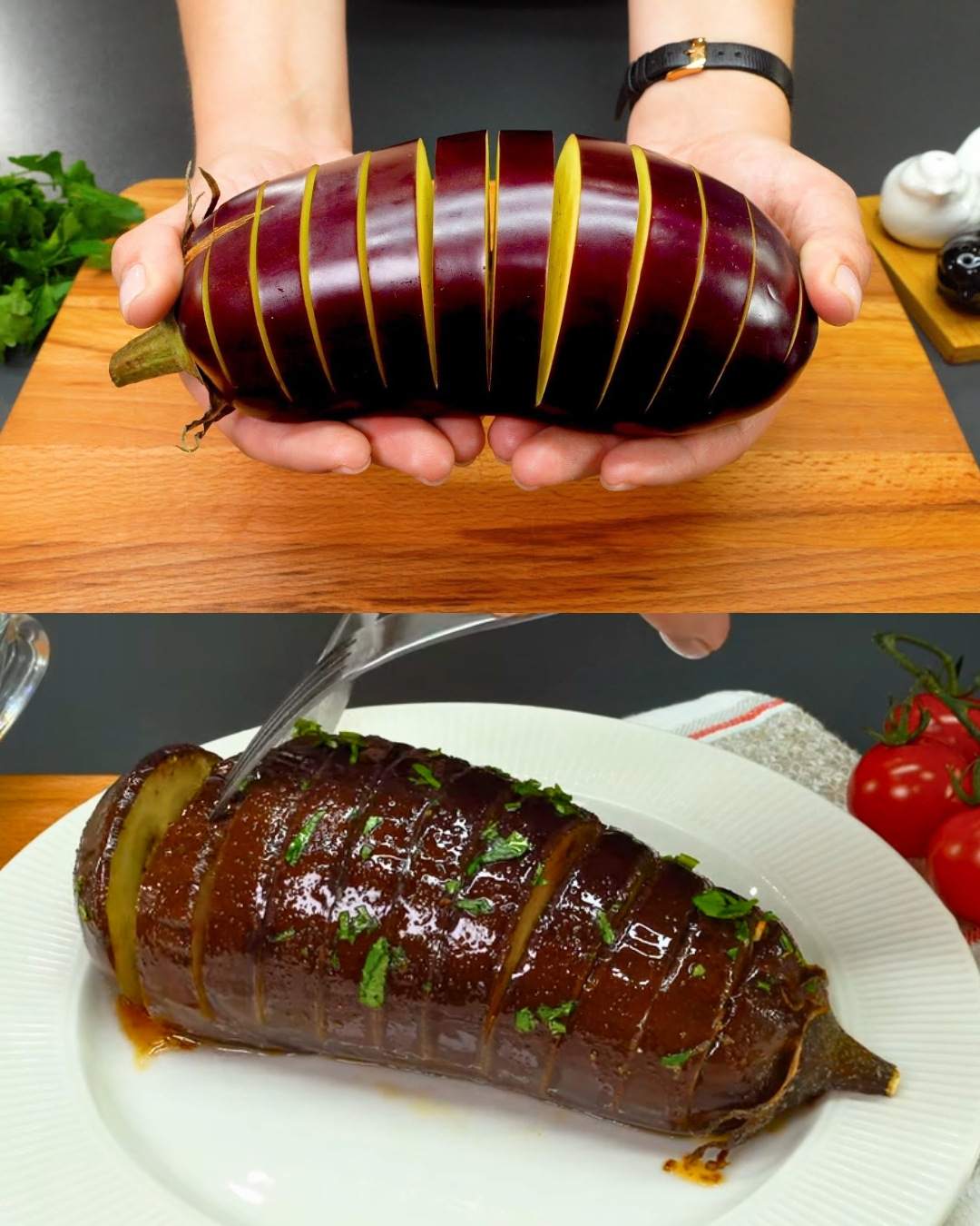Mediterranean-Style Roasted Eggplants with Creamy Garlic Dip