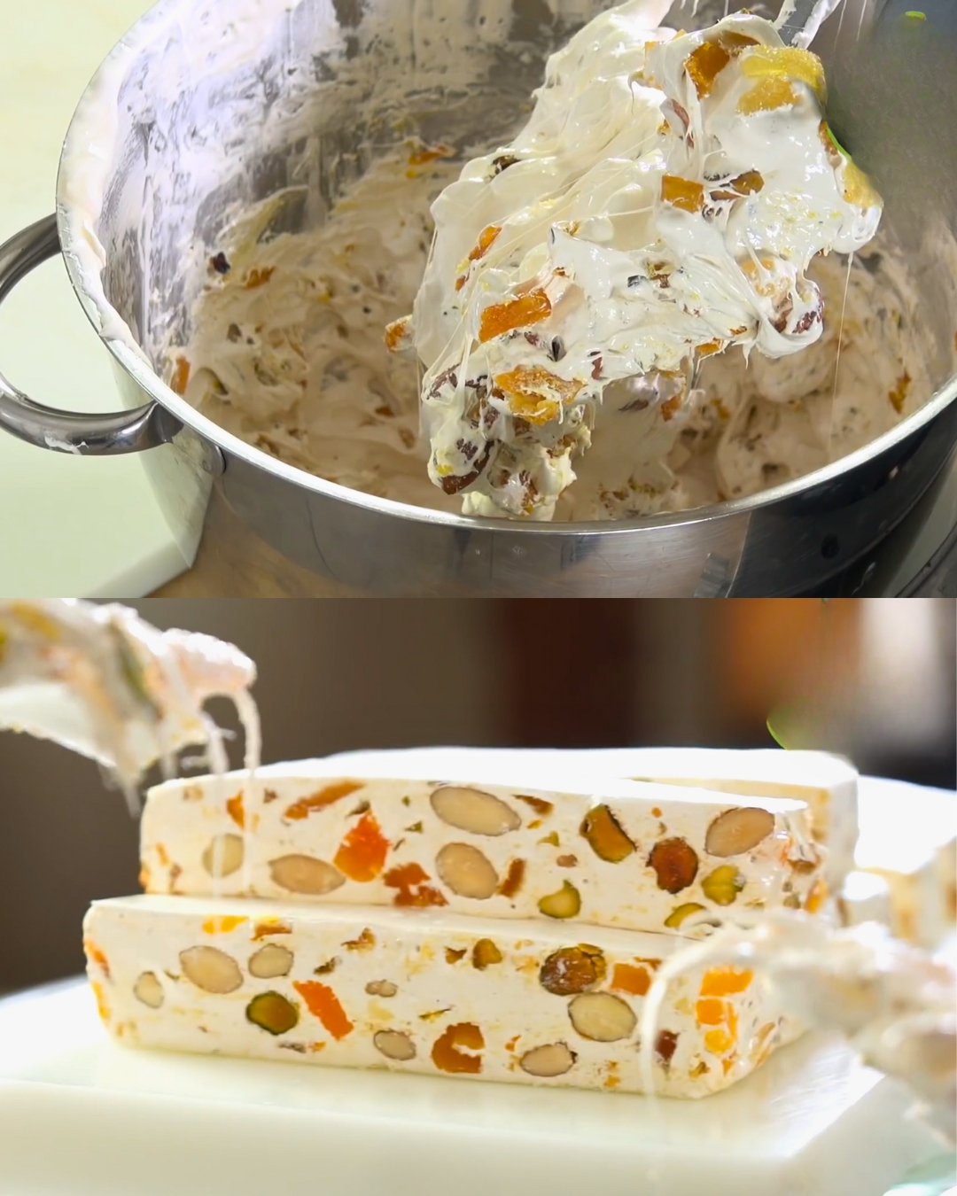Homemade Nougat with Nuts, Dried Fruits, and Candied Orange Peels