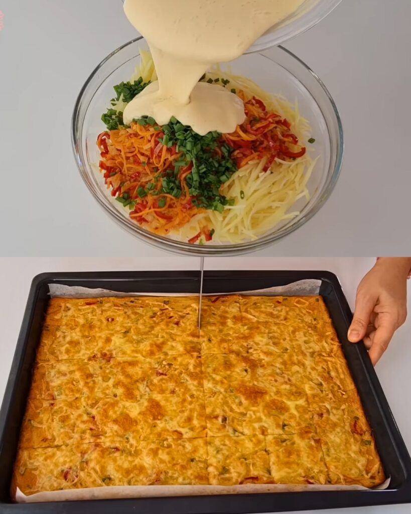 Savory Potato Casserole with Vegetables and Cheddar Cheese finished dish