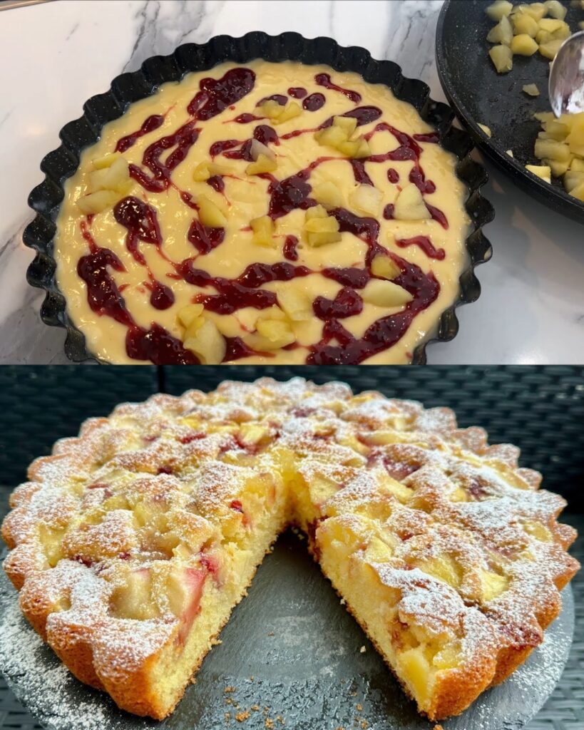 Apple and Raspberry Jam Cake finished dish