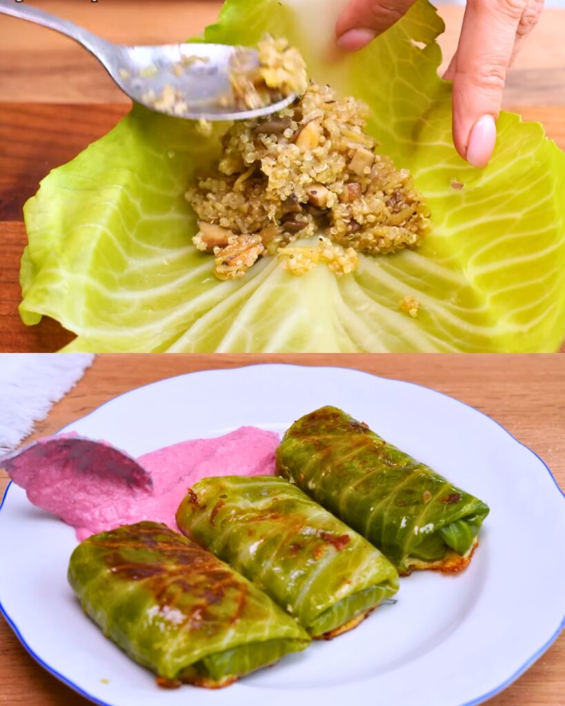 Cabbage Rolls with Quinoa and Mushroom Filling finished dish