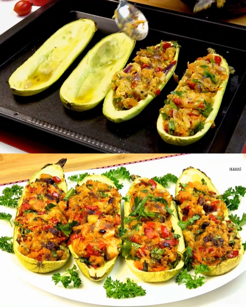 Stuffed Zucchini Boats with Cheese and Vegetables