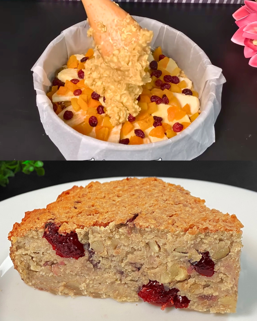 Oatmeal Apple Cake with Nuts and Dried Apricots