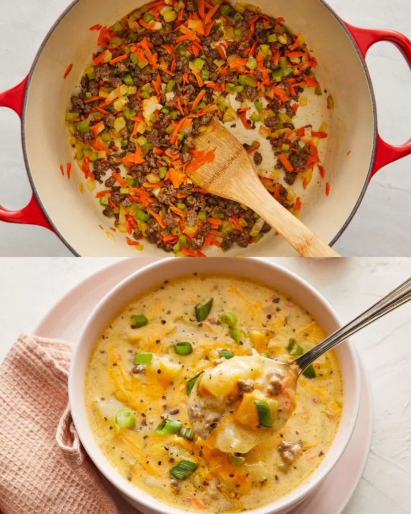 Cheeseburger Soup finished dish