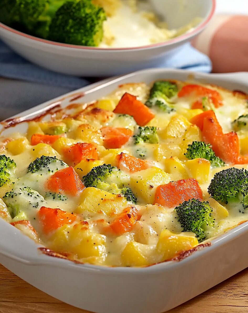 Broccoli and Vegetable Casserole with Yogurt Mustard Sauce
