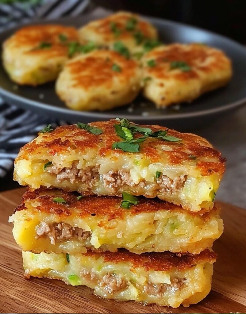 Stuffed Potato and Zucchini Patties with Cheesy Minced Meat Filling