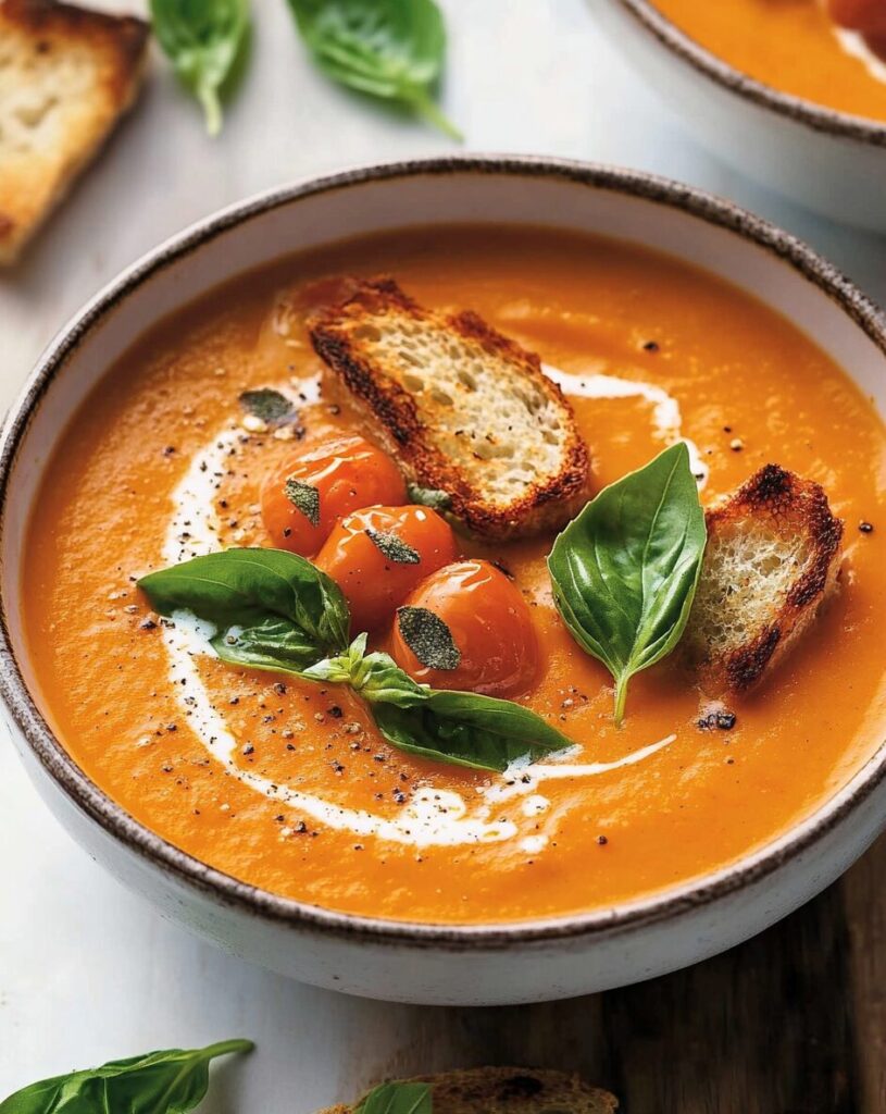 Roasted Tomato Soup with Crispy Gruyère Toasts