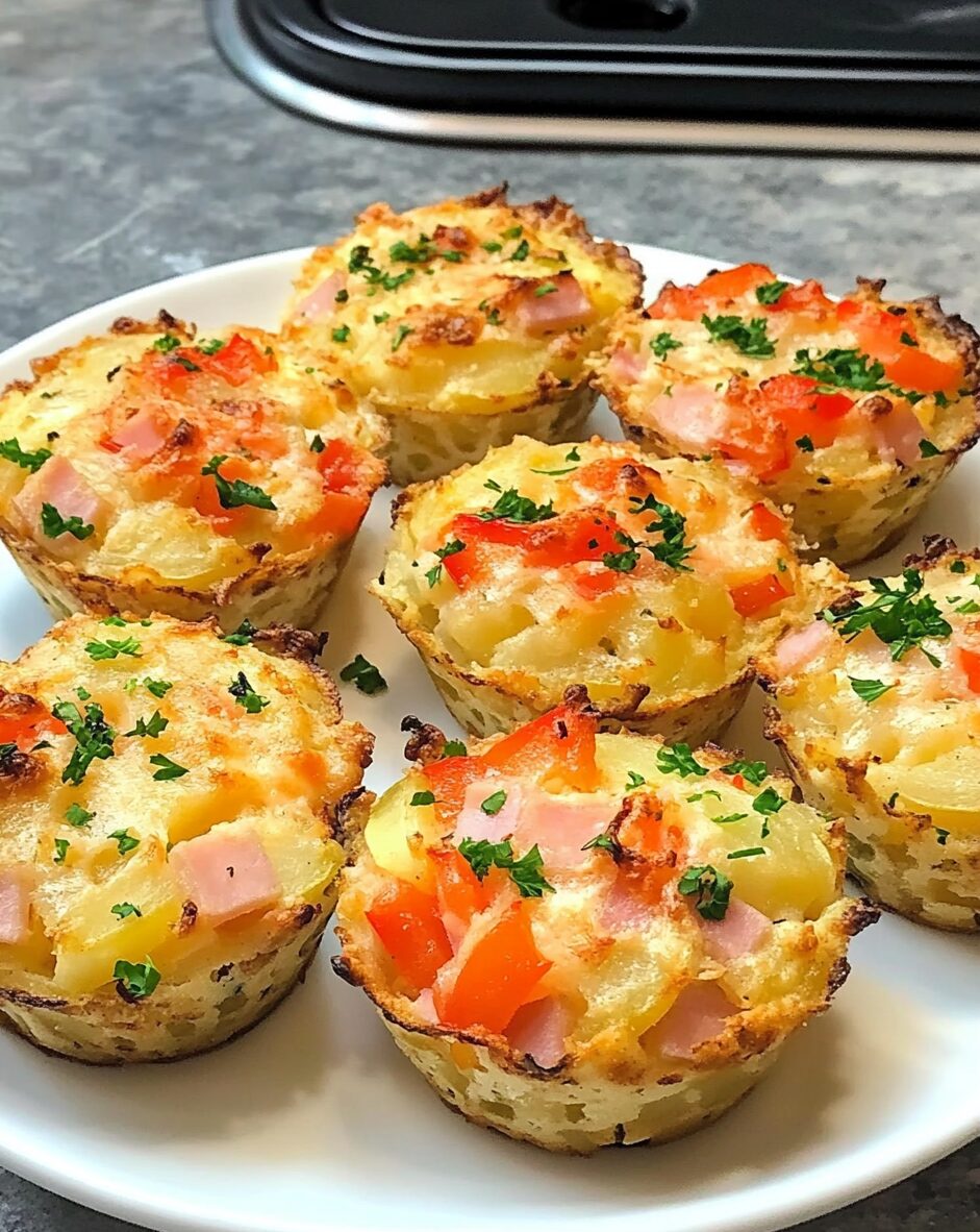 Grated Potato Muffins with Bell Peppers, Onions, and Ham