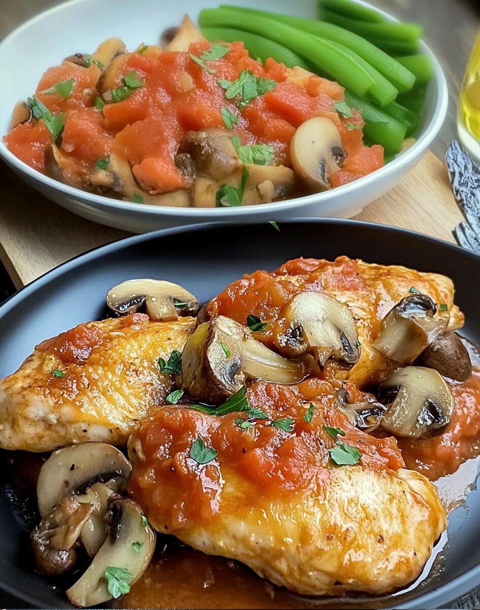 Cheesy Chicken with Mushrooms and Creamy Tomato Sauce