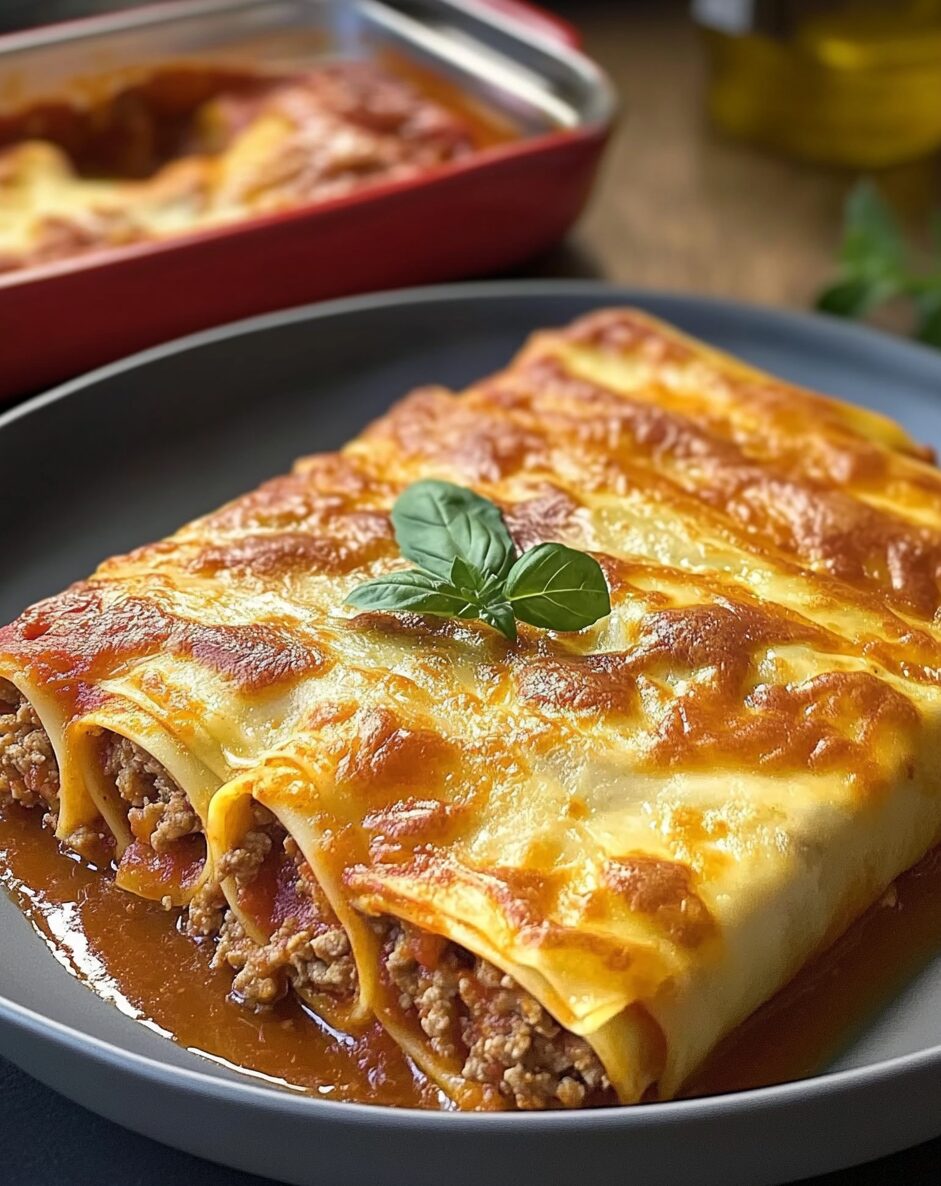 Stuffed Cannelloni with Minced Meat and Tomato Sauce