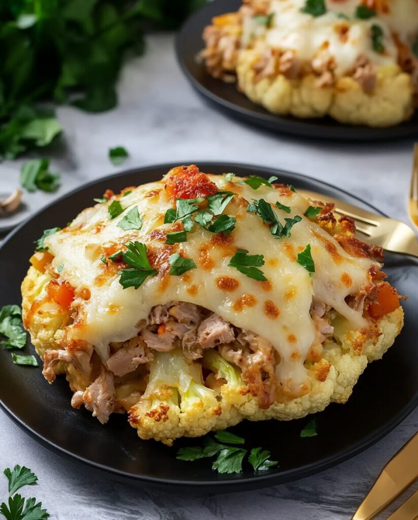 Cheesy Stuffed Cauliflower with Tuna and Vegetables