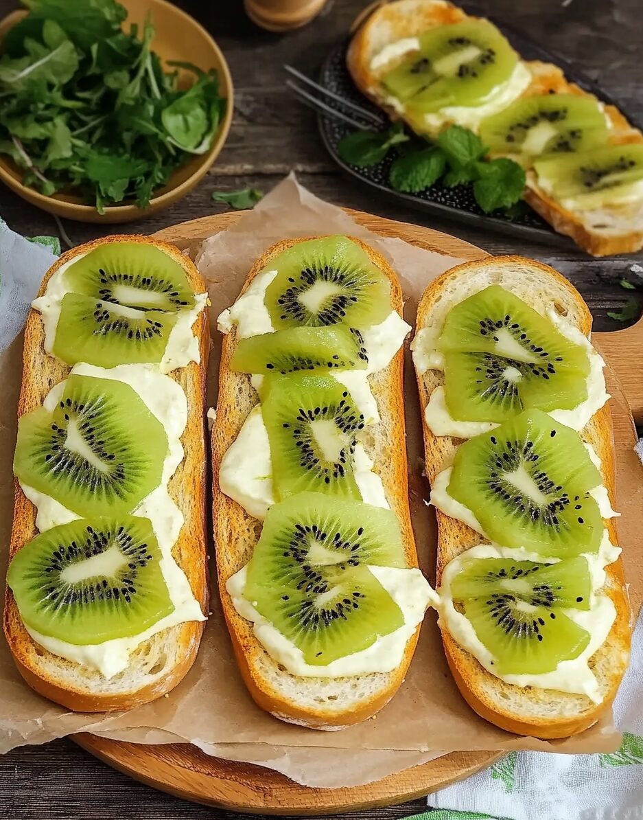Kiwi and Garlic Cheese Baguette Sandwiches