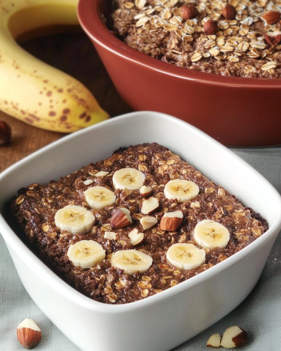 Banana Oatmeal Bake with Cocoa and Nuts