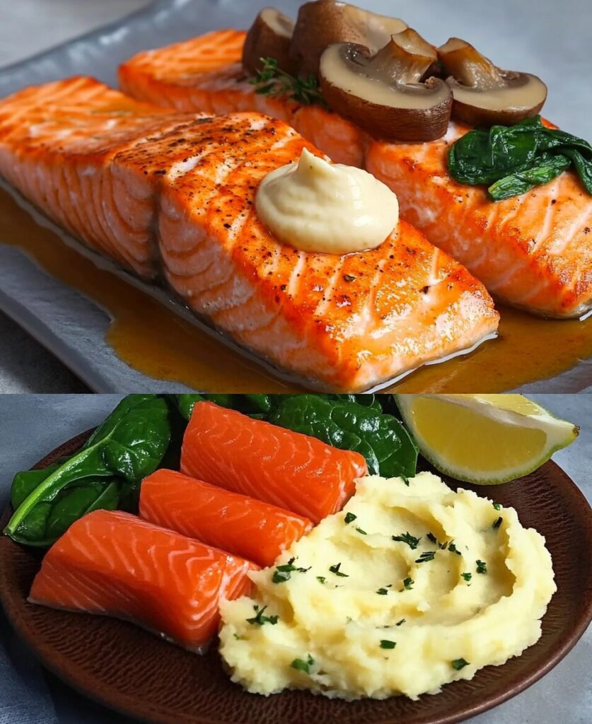 Creamy Salmon with Spinach and Mushroom Mashed Potatoes