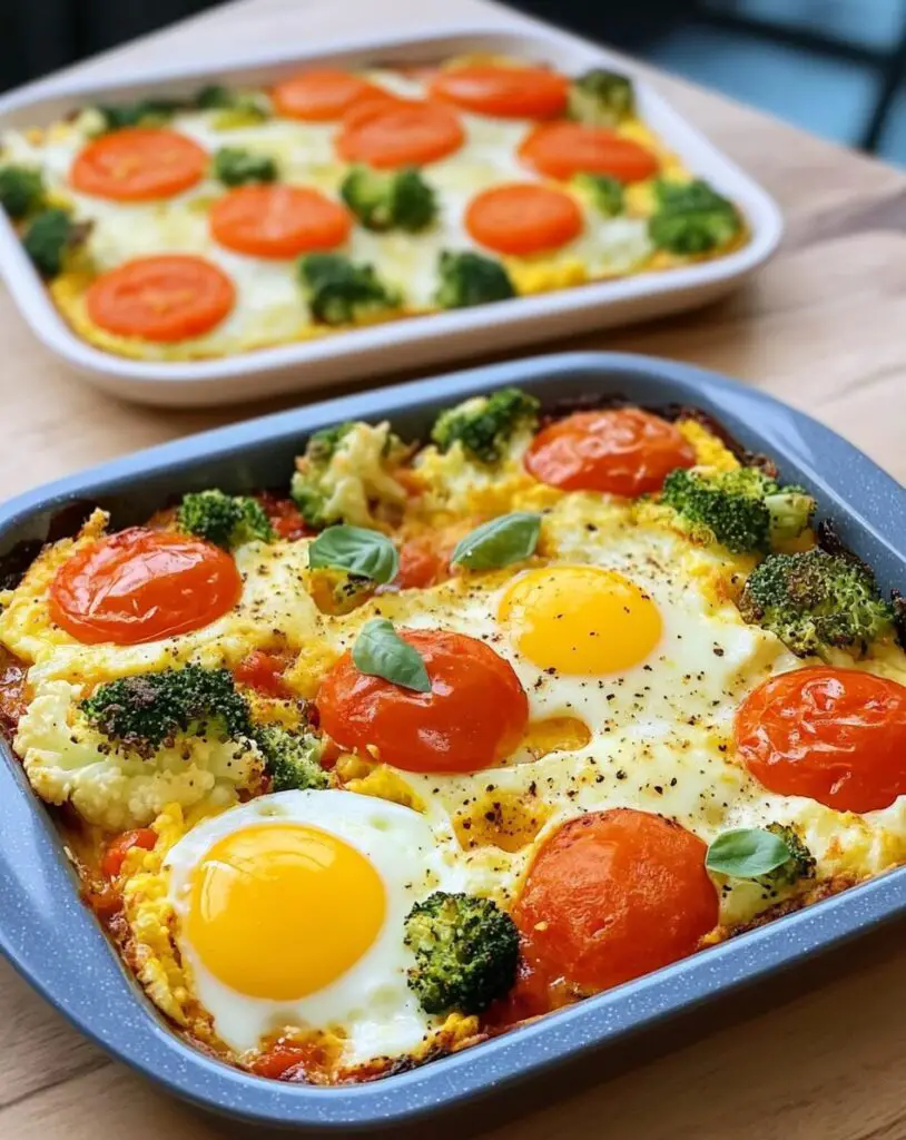 Baked Cauliflower and Broccoli Egg Casserole with Tomato Sauce