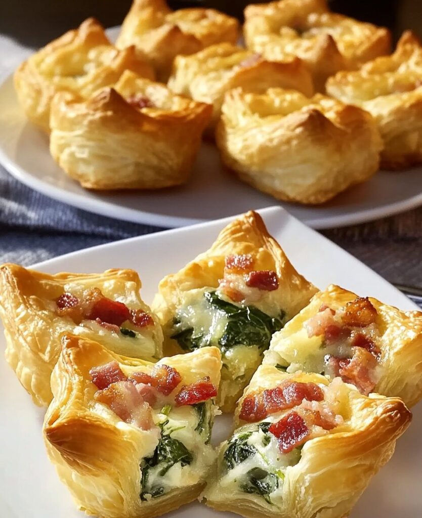Spinach and Bacon Puff Pastry Bites finished dish