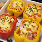 Stuffed Bell Peppers with Ham, Cheese, and Vegetables