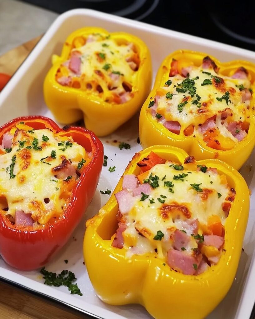 Stuffed Bell Peppers with Ham, Cheese, and Vegetables