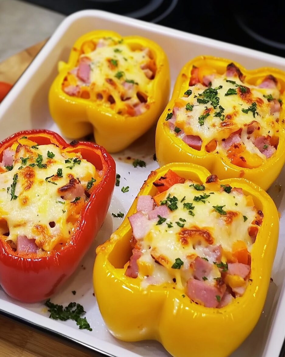 Stuffed Bell Peppers with Ham, Cheese, and Vegetables