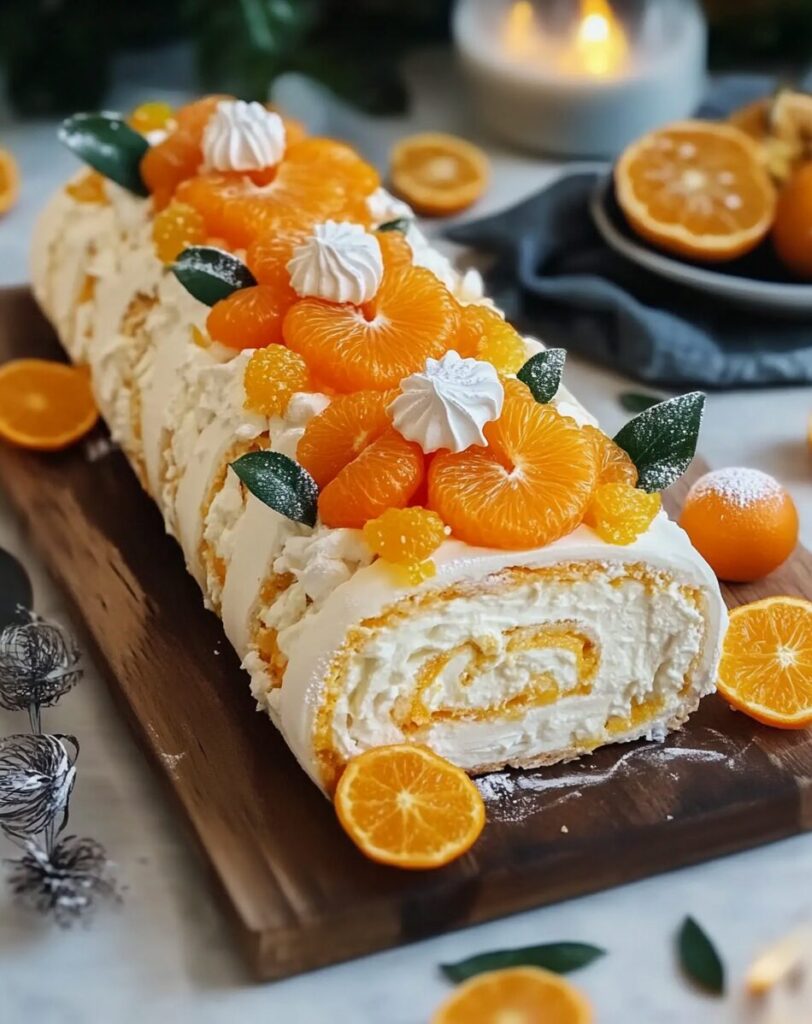 Mandarin Curd Meringue Roll with Cream Cheese Filling