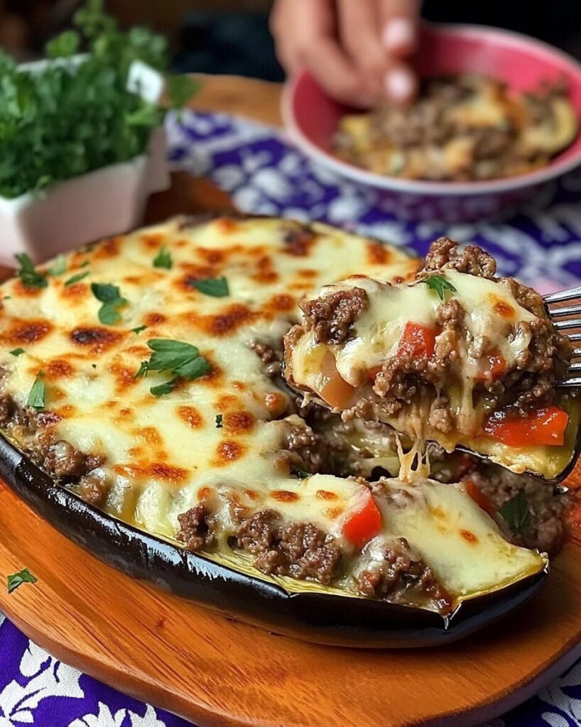 Baked Eggplant with Minced Meat and Cheese