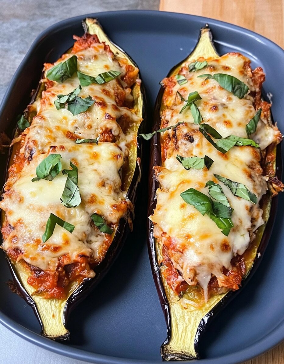 Savory Stuffed Eggplant with Cheese and Basil