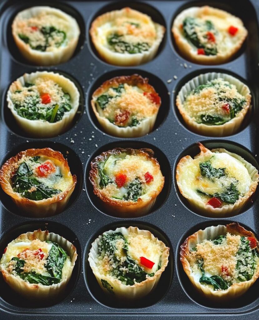 Baked Egg White Bites with Spinach, Red Pepper, and Parmesan finished dish
