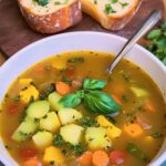 Hearty Vegetable Soup with Homemade Garlic Bread