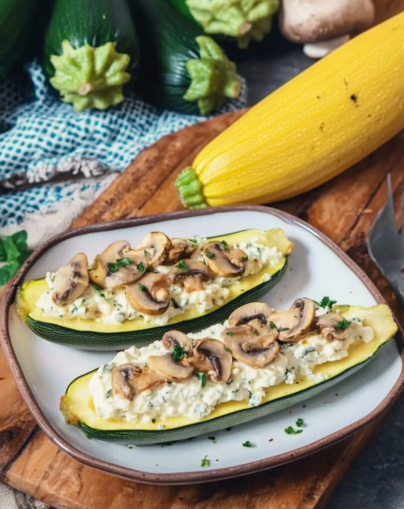 Stuffed Zucchini Boats with Ricotta and Mushrooms