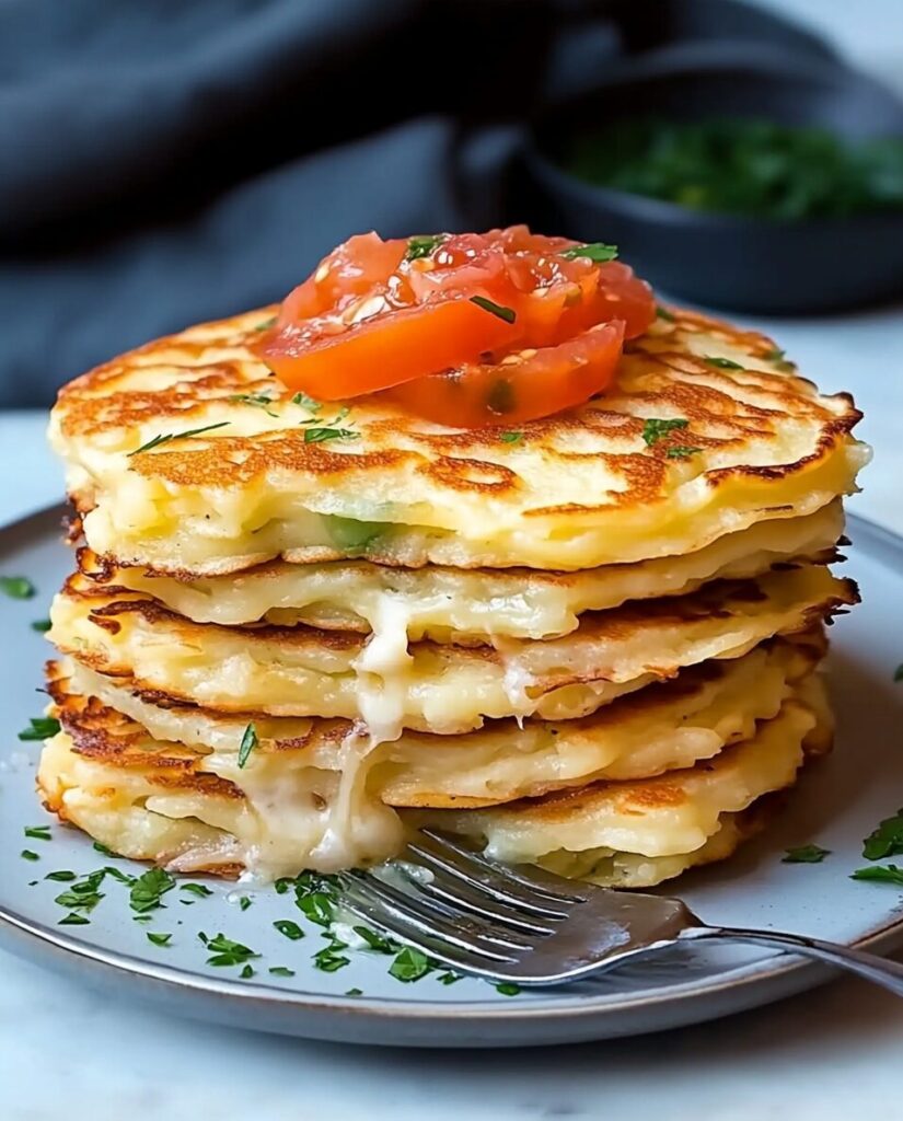 Savory Potato Pancakes with Cheese and Tomato Filling