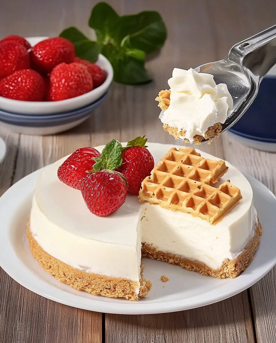 Delicious No-Bake Cheesecake with Waffle Crust