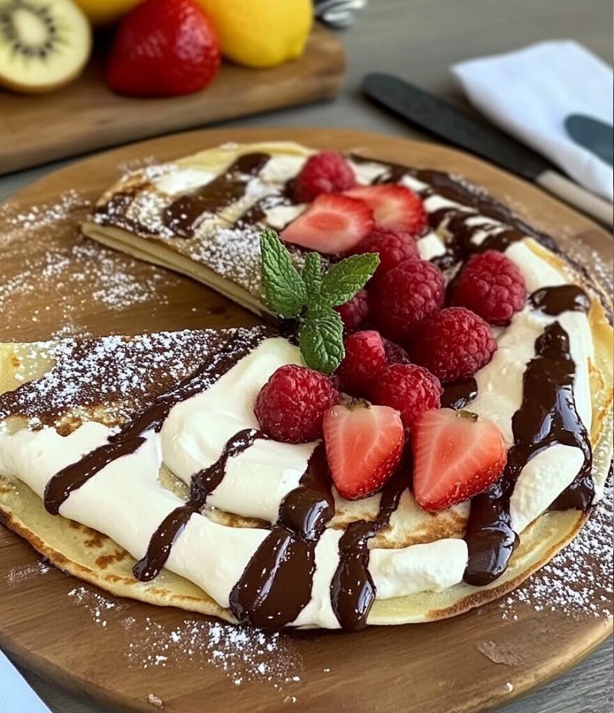 Chocolate Crepes with Cream and Fruit Filling