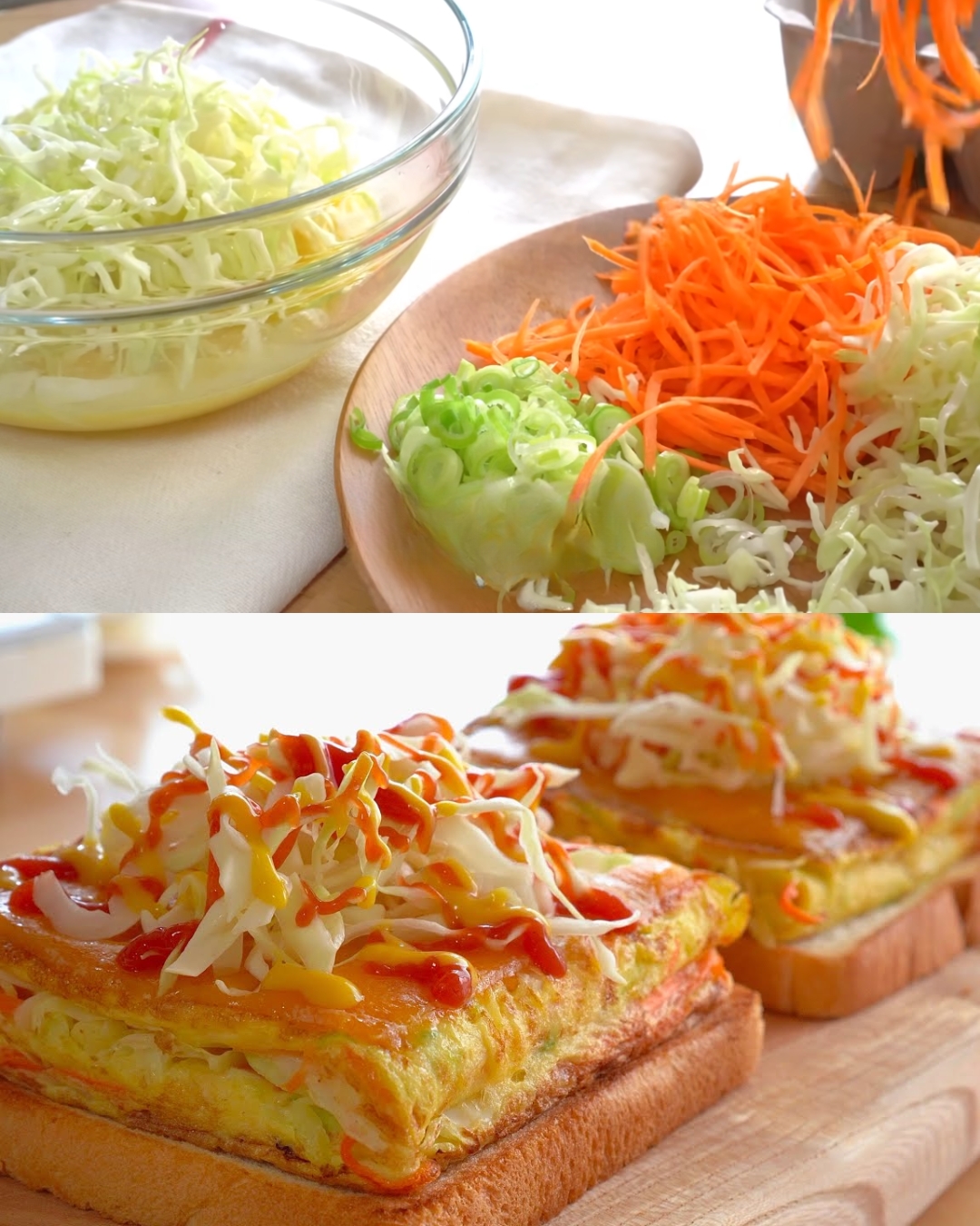 Savory Cabbage Toast with Cheddar Cheese and Veggies