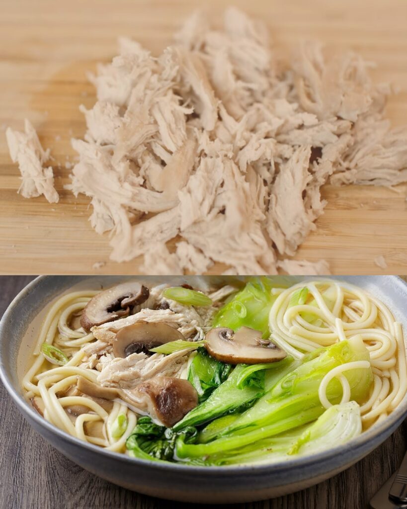 Chicken, Mushroom, and Pak Choi Noodles Broth
