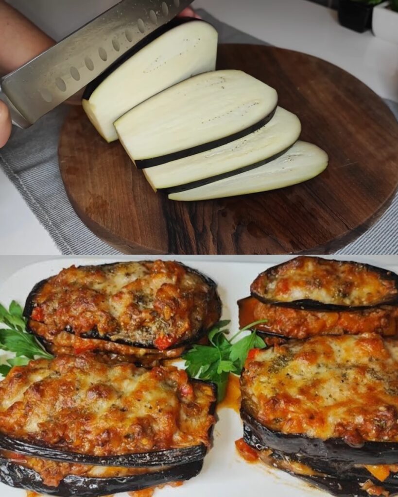 Baked Eggplant with Savory Meat Filling and Cheese Topping