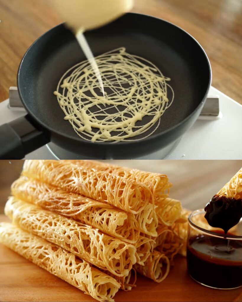 Super Crispy Cobweb Egg Roll Biscuits with Optional Chocolate Sauce