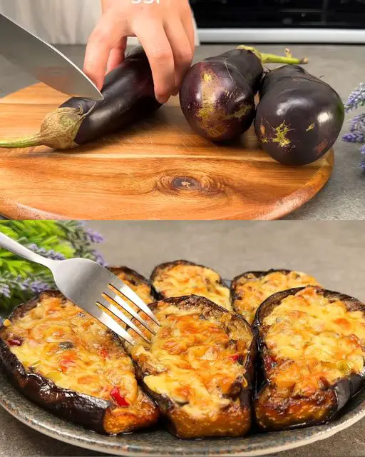 Baked Stuffed Eggplants with Vegetable Filling and Parmesan