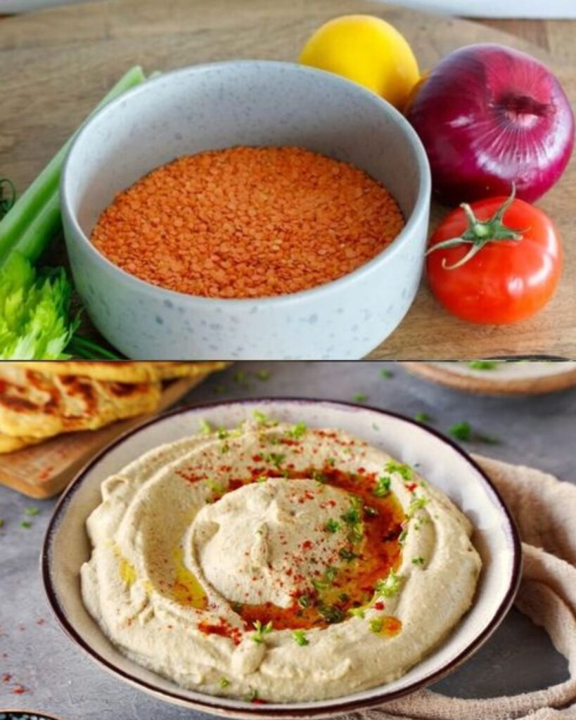 Healthy Red Lentil Hummus finished dish