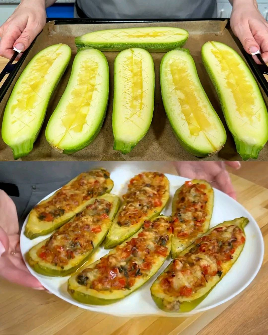 Stuffed Zucchini with Tomato Filling and Cheese Topping
