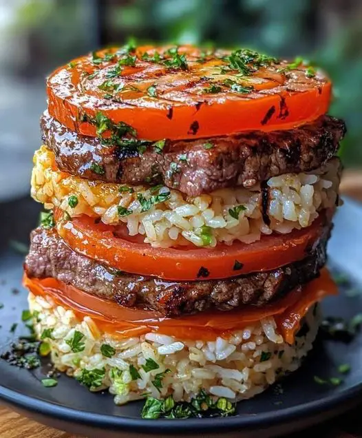 Grilled Beef Tomato Rice Stack: A Flavor-Packed Summer Dish