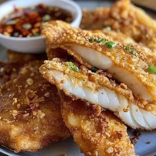 Crispy Fried Fish with Zesty Lemon Mustard Dipping Sauce